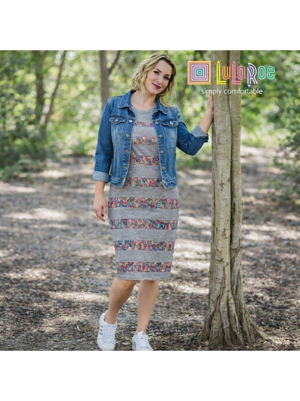 NWT LuLaRoe Julia Dress Gray Floral Comfy Loungewear Casual Size Large